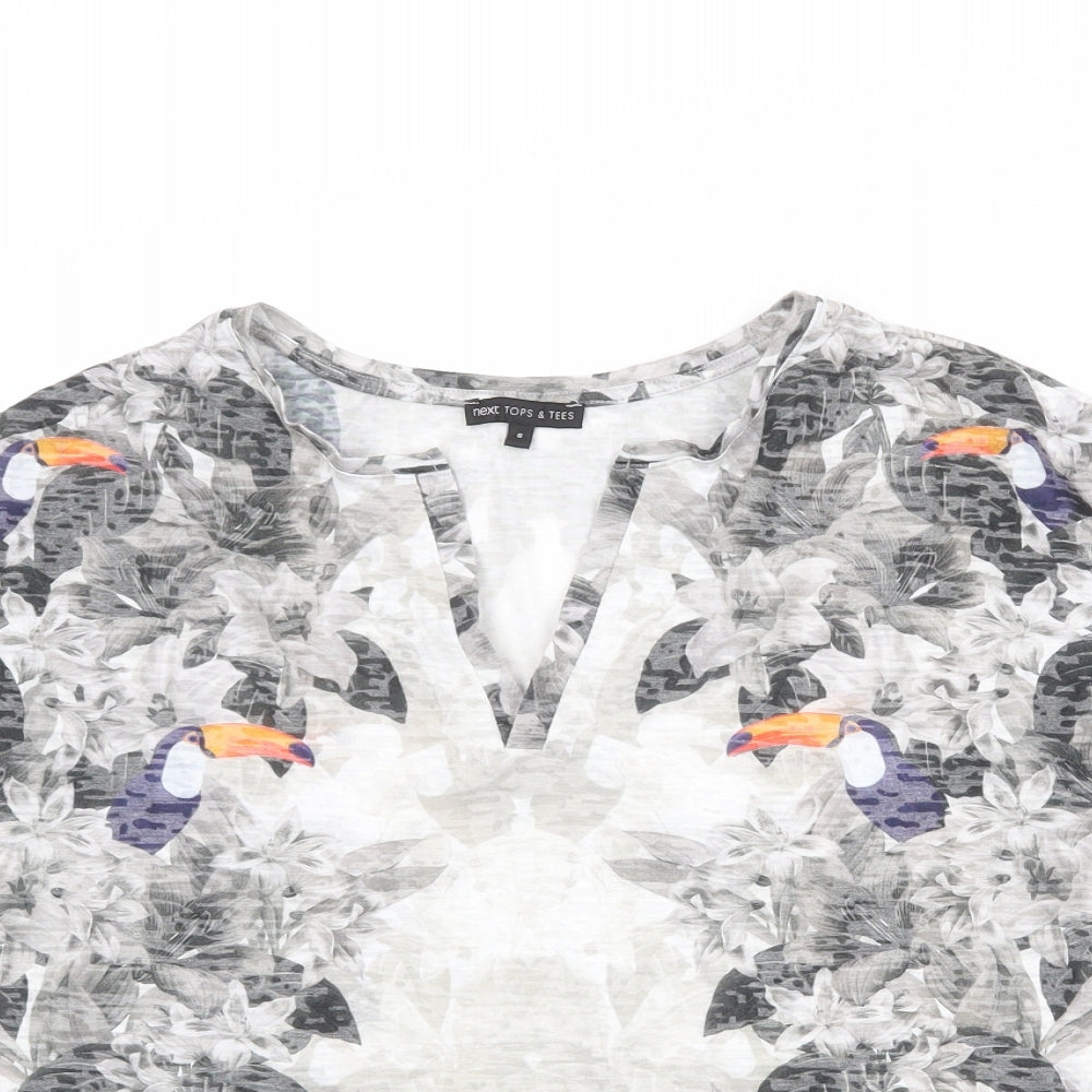 NEXT Womens Multicoloured Floral Polyester Basic T-Shirt Size 8 V-Neck