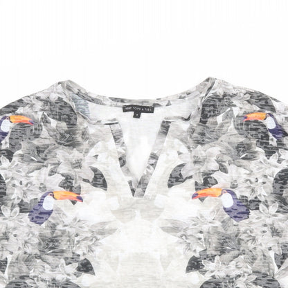 Next Womens Multicoloured Floral Polyester Basic T-Shirt Size 8 V-Neck