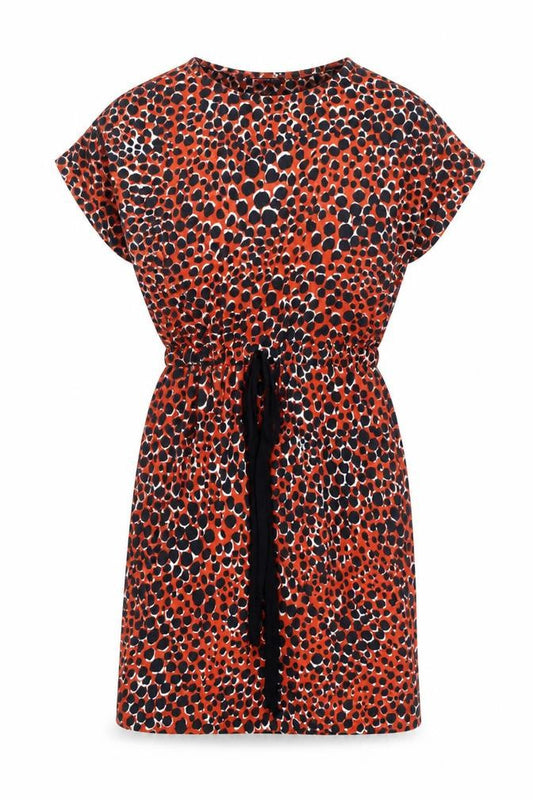 Warehouse Womens Orange Animal Print Viscose T-Shirt Dress Size 6 Round Neck Pullover - Cheetah Pattern
