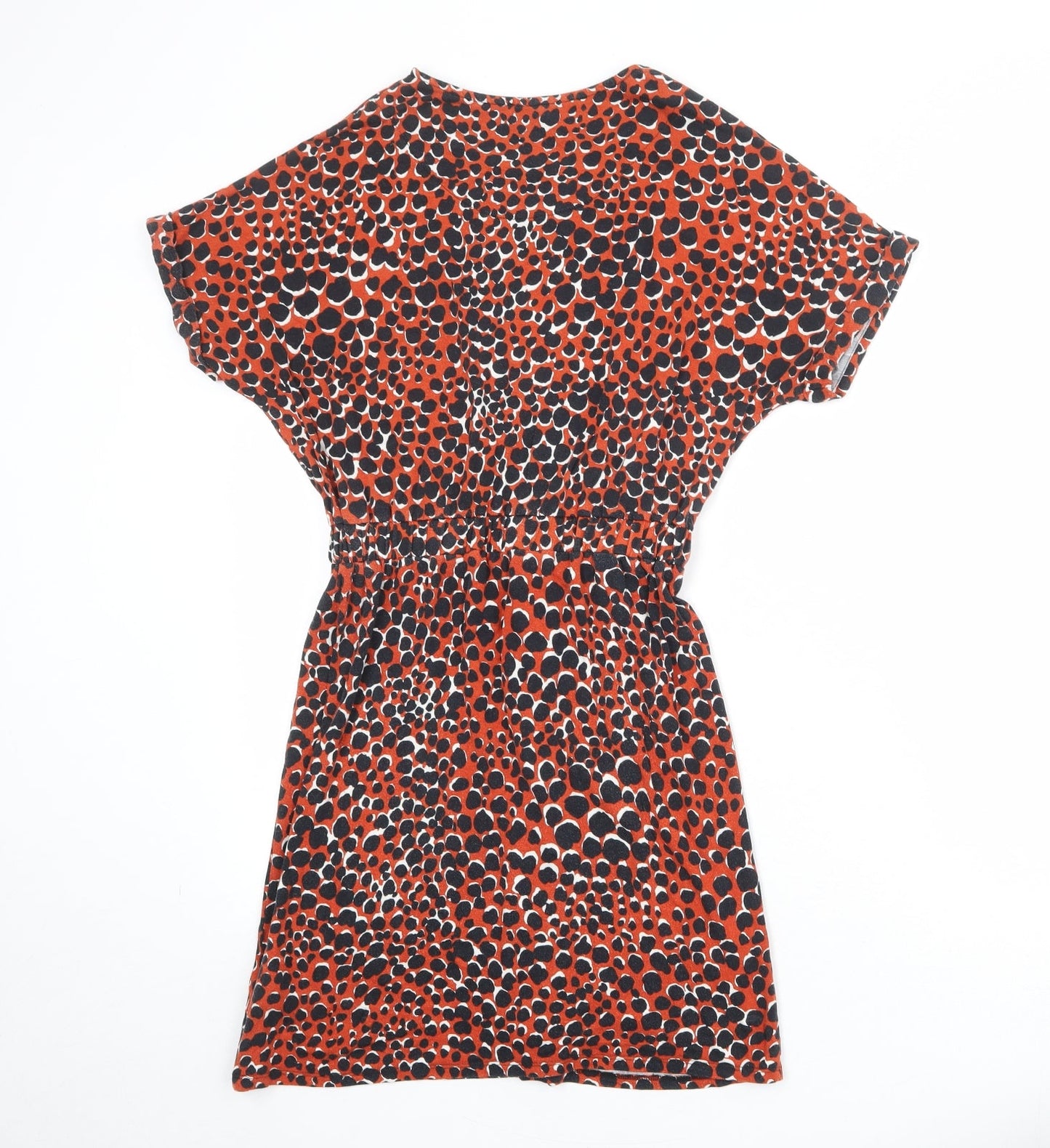 Warehouse Womens Orange Animal Print Viscose T-Shirt Dress Size 6 Round Neck Pullover - Cheetah Pattern