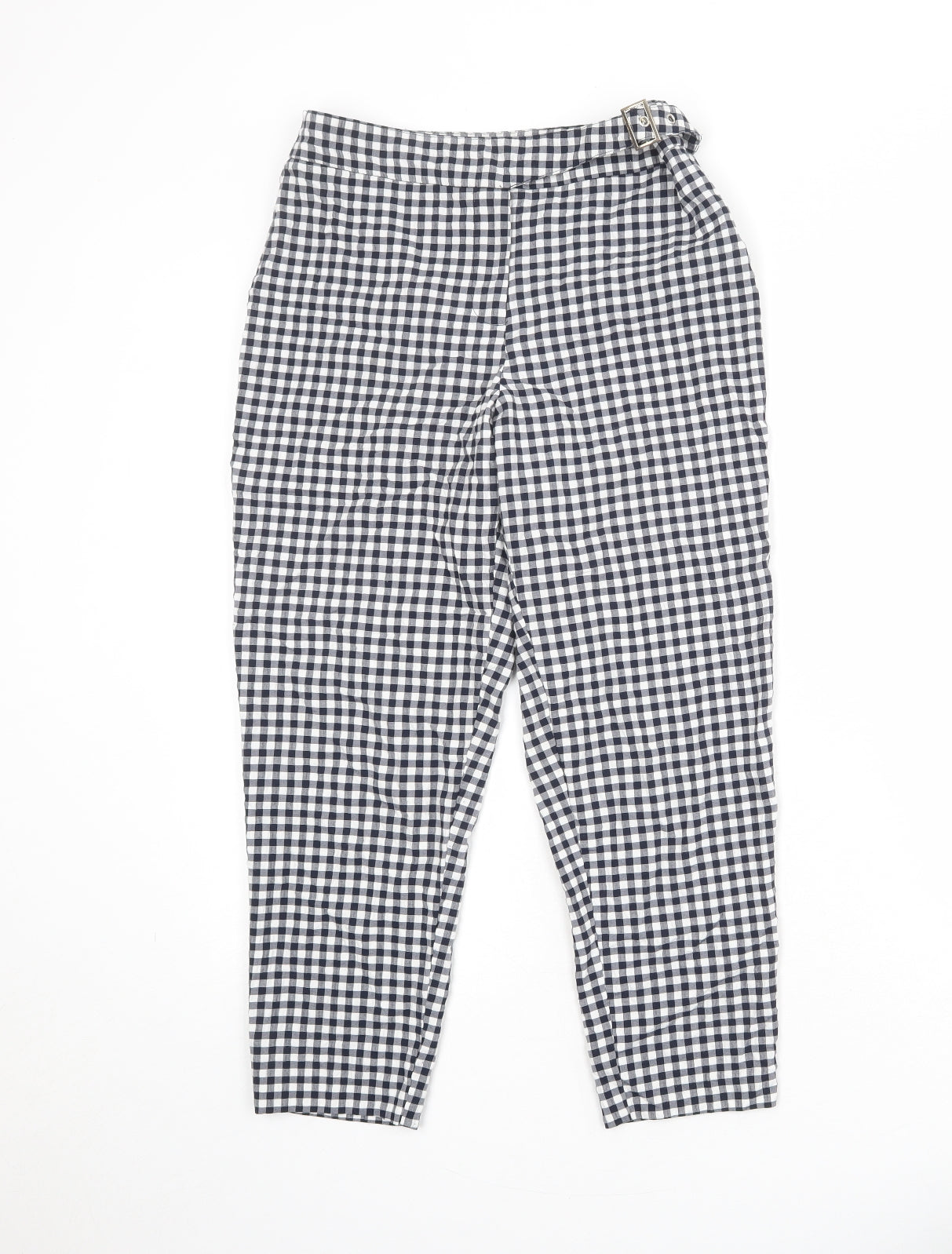 ASOS Womens Blue Check Viscose Carrot Trousers Size 6 Regular Zip