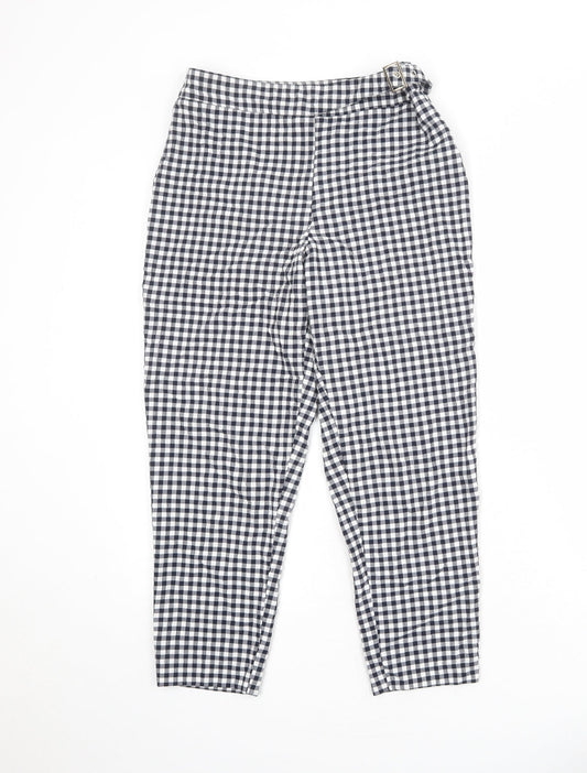 ASOS Womens Blue Check Viscose Carrot Trousers Size 6 Regular Zip