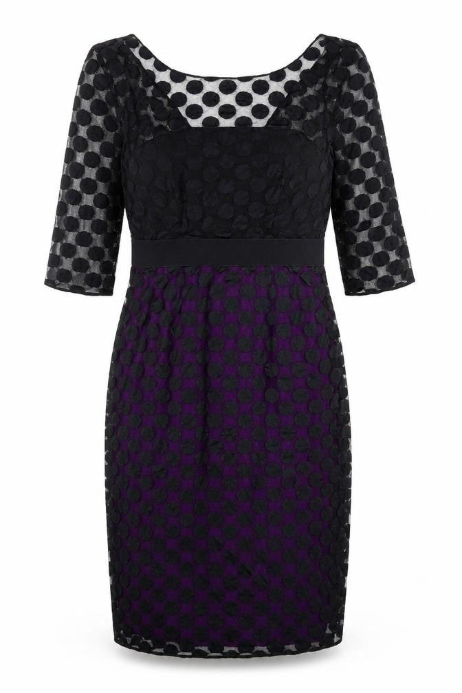Gina Bacconi Womens Black Polka Dot Polyamide Shift Size 8 Round Neck Zip