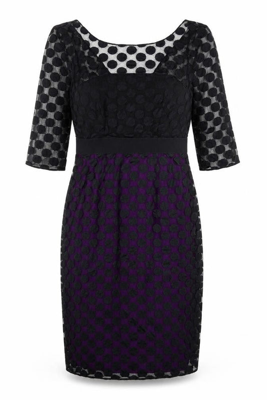 Gina Bacconi Womens Black Polka Dot Polyamide Shift Size 8 Round Neck Zip