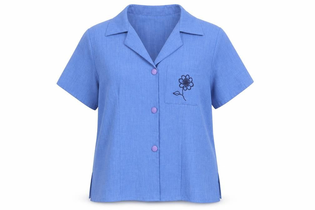 Damart Womens Blue Polyester Basic Button-Up Size 16 Collared - Flower