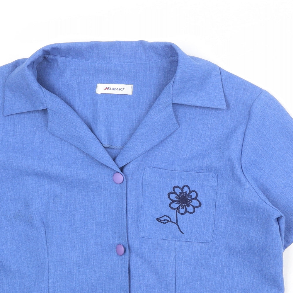 Damart Womens Blue Polyester Basic Button-Up Size 16 Collared - Flower