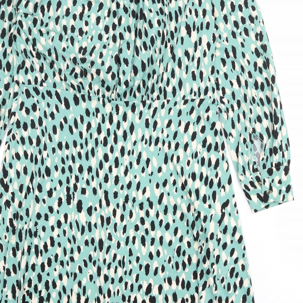 H&M Womens Green Geometric Polyester A-Line Size XL V-Neck Pullover