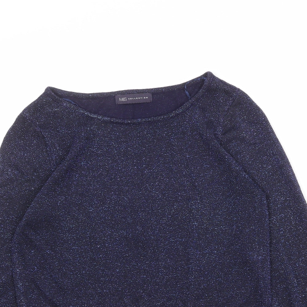 Marks and Spencer Womens Blue Boat Neck Viscose Pullover Jumper Size 10