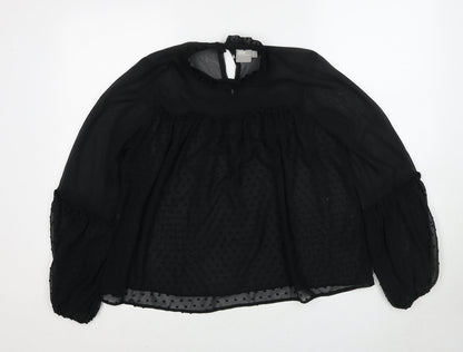 Additional front view of ASOS women’s black polka dot polyester basic blouse, size UK 10, round neck