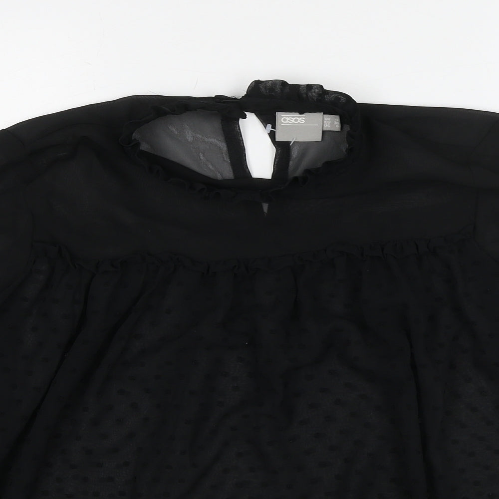 ASOS Womens Black Polka Dot Polyester Basic Blouse Size 10 Round Neck