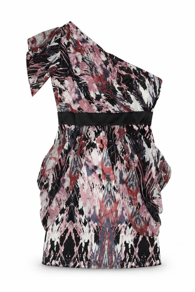 Lipsy Womens Multicoloured Geometric Polyester A-Line Size 12 One Shoulder Zip
