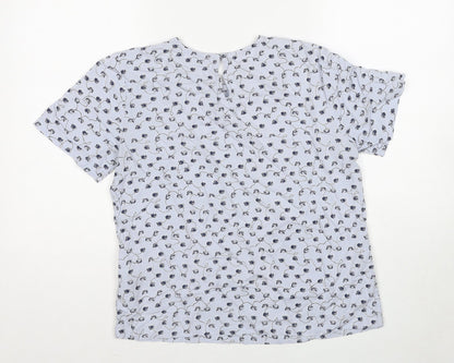 Pieces Womens Blue Geometric Viscose Basic Blouse Size M Round Neck