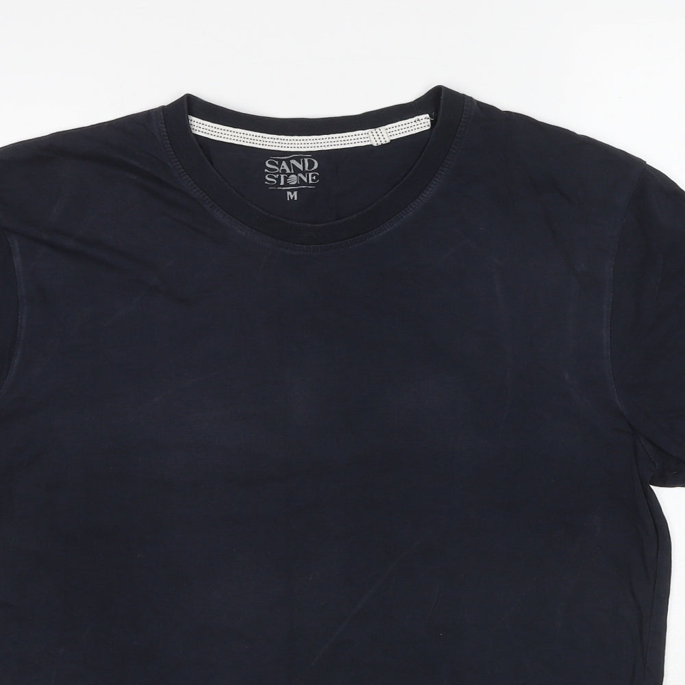 Sand Stone Womens Blue Cotton Basic T-Shirt Size M Round Neck