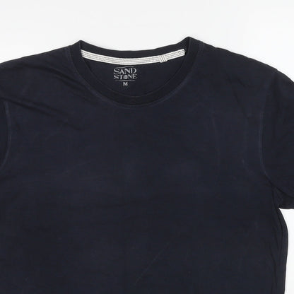 Sand Stone Womens Blue Cotton Basic T-Shirt Size M Round Neck