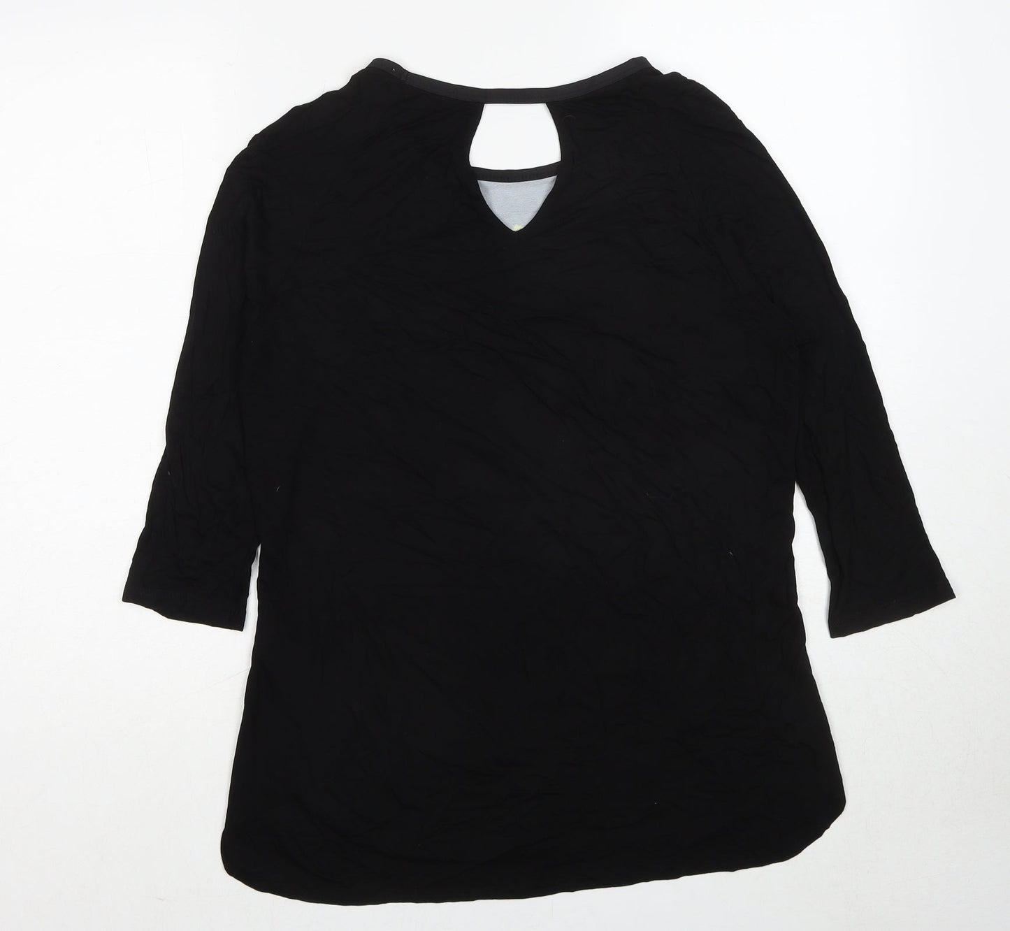 Oasis Womens Black Floral Viscose Basic Blouse Size M Round Neck
