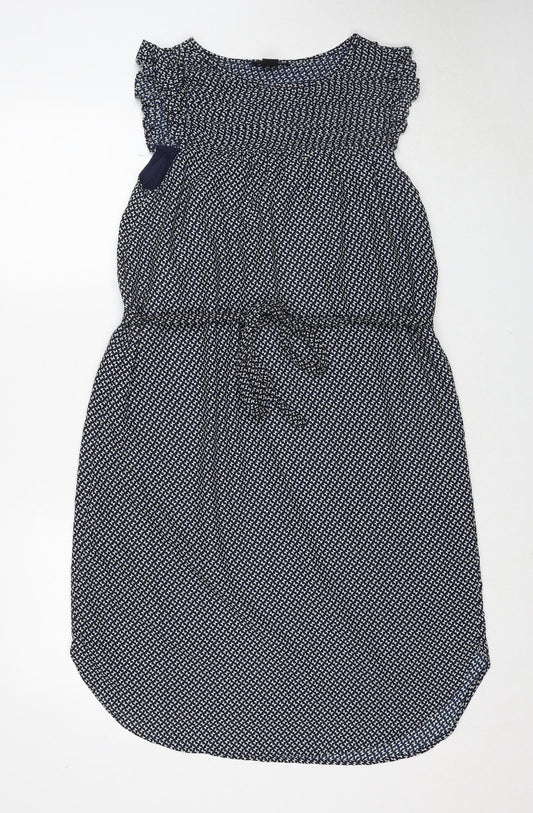 H&M Womens Black Geometric Polyester A-Line Size 10 Round Neck Zip