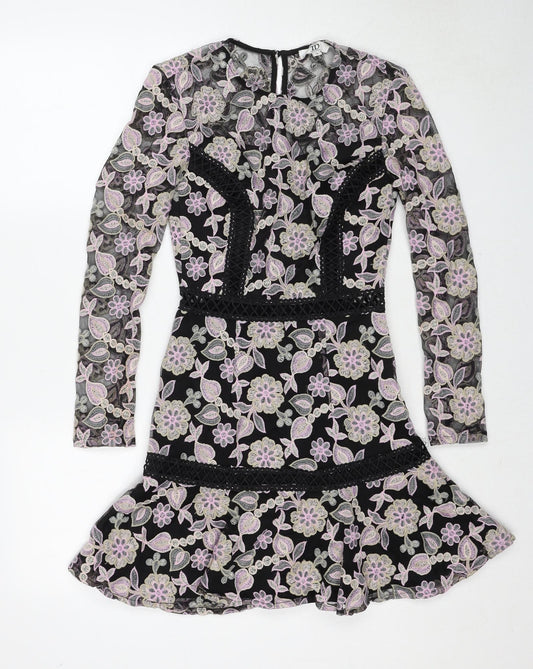 True Decadence Womens Multicoloured Floral Polyester Fit & Flare Size 8 Round Neck Zip