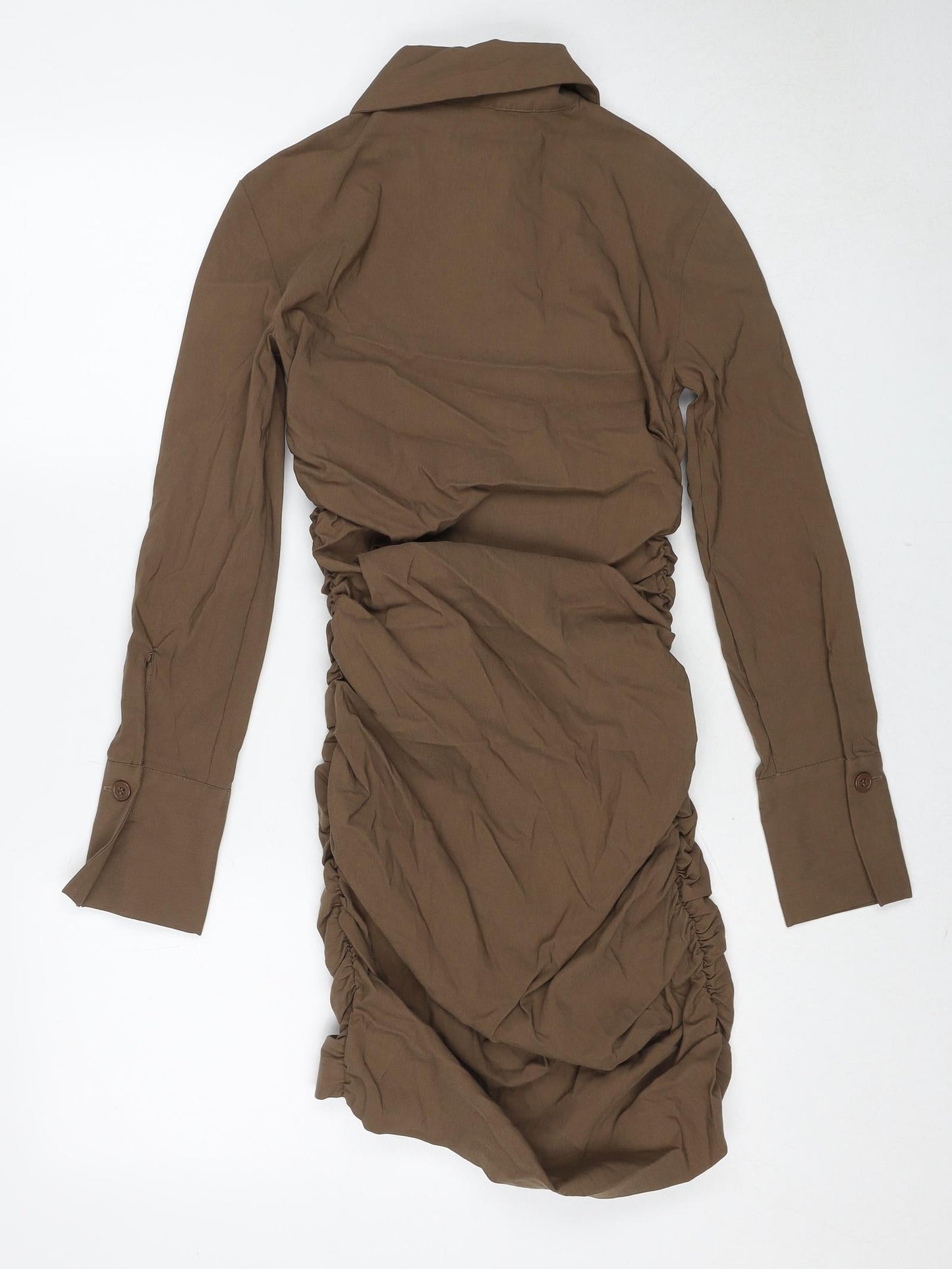 Zara Womens Brown Viscose Shirt Dress Size XS Collared Button