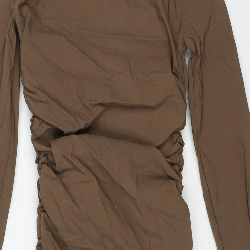Zara Womens Brown Viscose Shirt Dress Size XS Collared Button