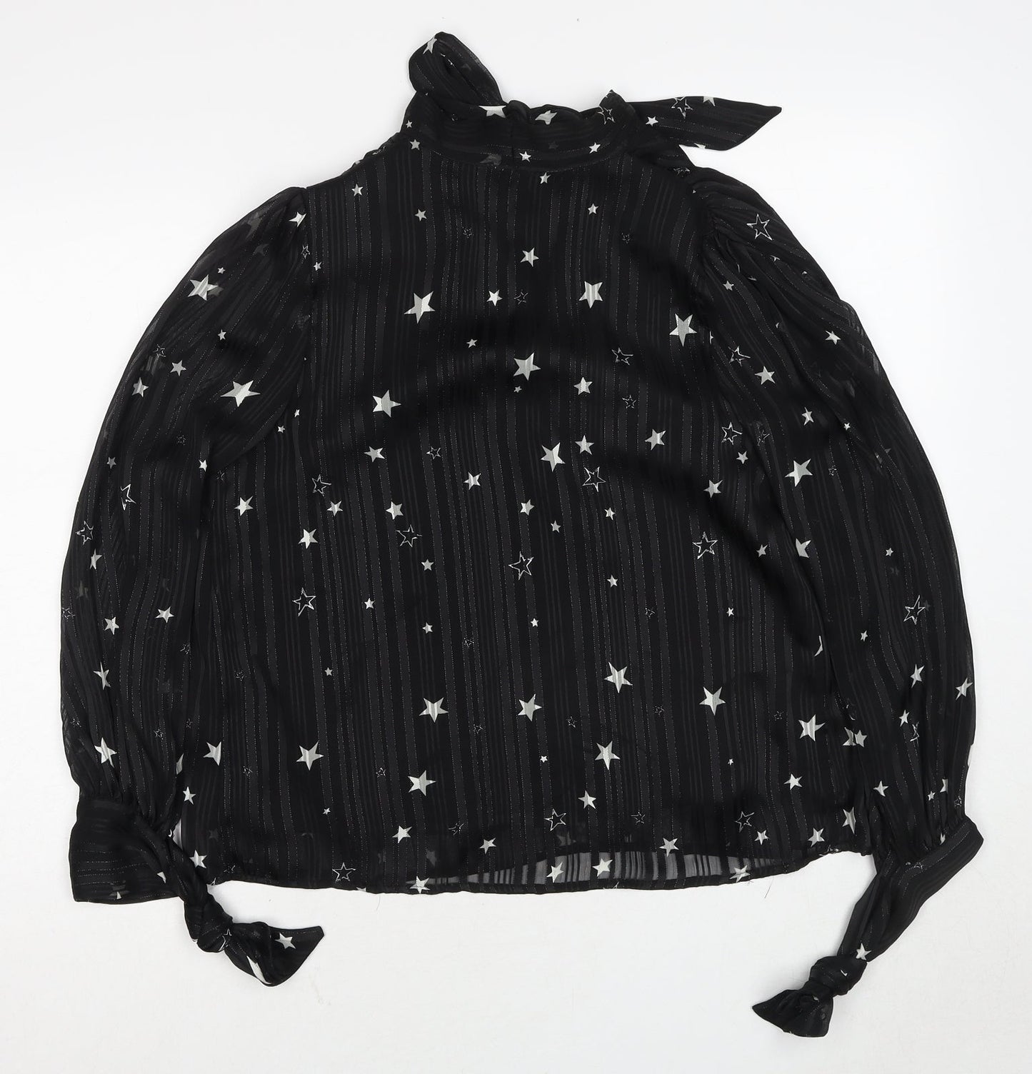 Lucy Wang Womens Black Geometric Polyester Basic Blouse Size S V-Neck - Star Pattern