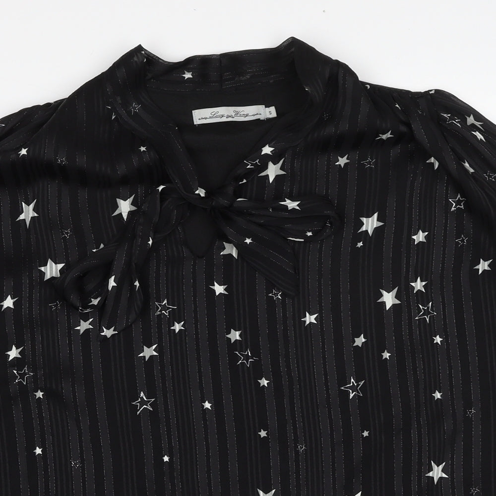 Lucy Wang Womens Black Geometric Polyester Basic Blouse Size S V-Neck - Star Pattern