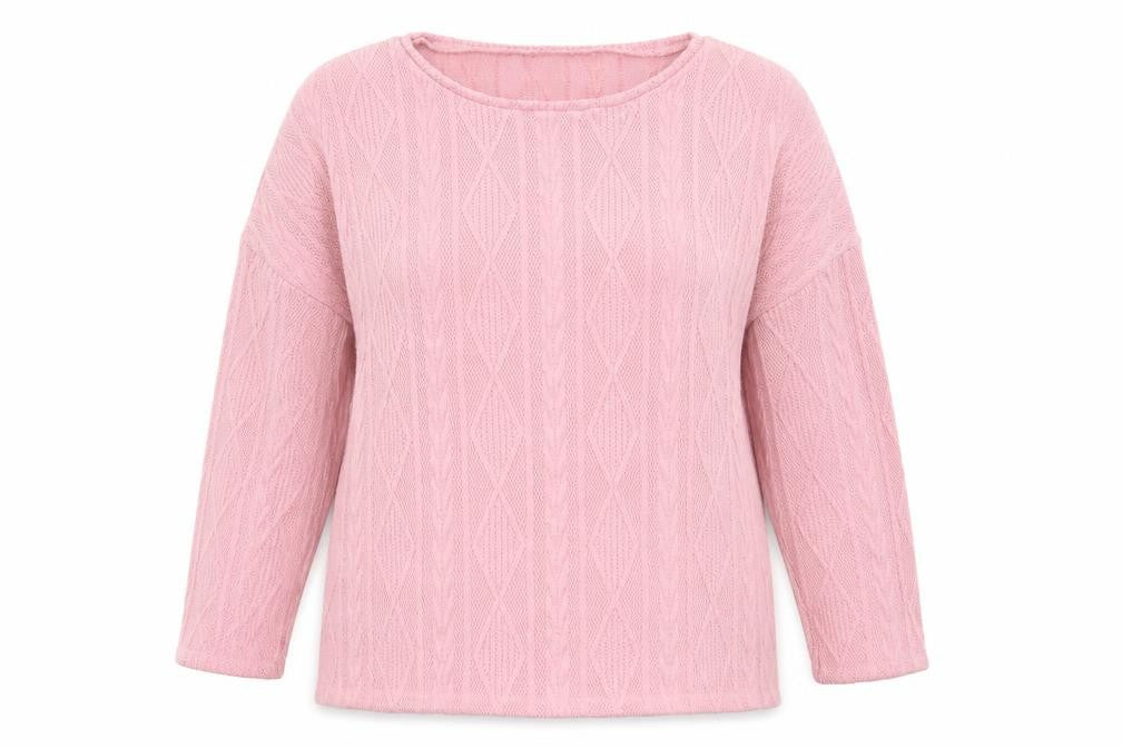 Bonmarché Womens Pink Round Neck Geometric Polyester Pullover Jumper Size 14