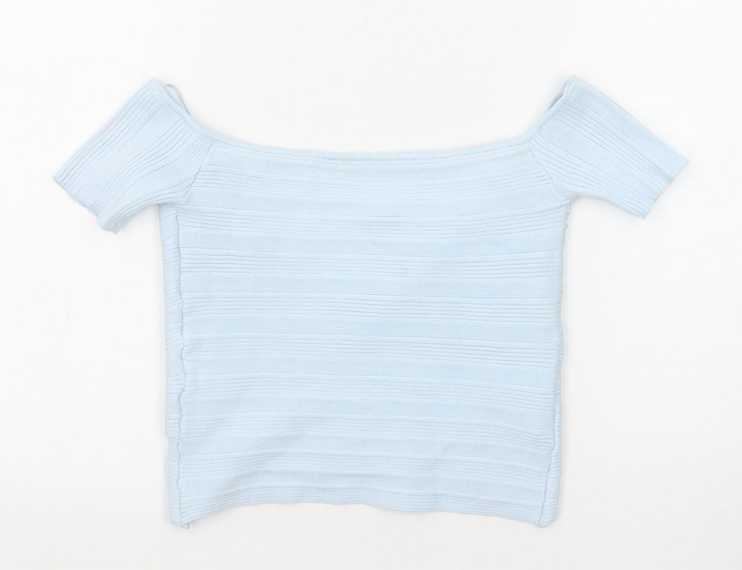Bershka Womens Blue Viscose Cropped T-Shirt Size M V-Neck