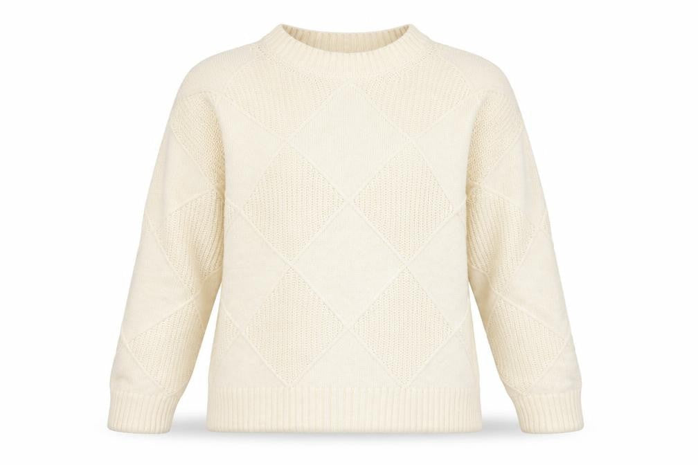 Marks & Spencer Womens Beige Mock Neck Argyle/Diamond Cotton Pullover Jumper Size L