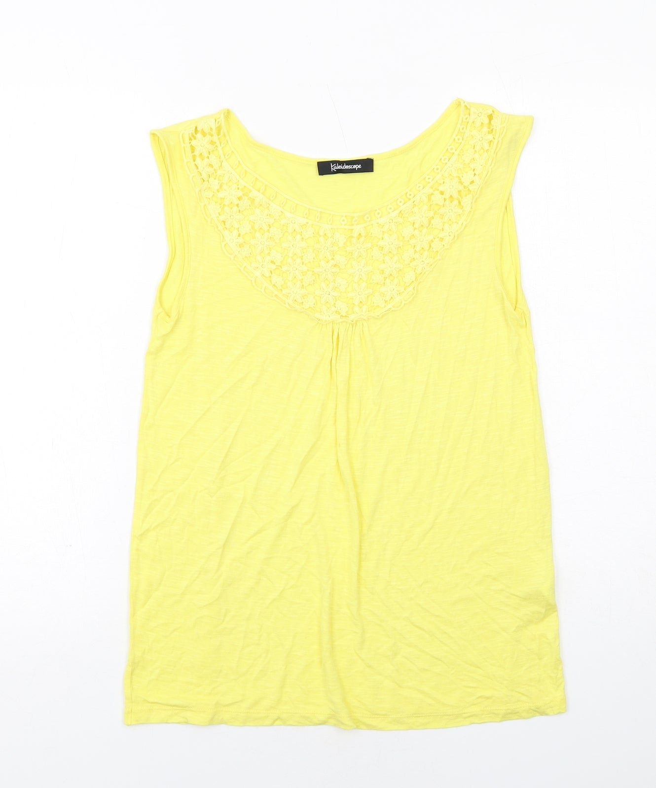 Kaleidoscope Womens Yellow Viscose Basic T-Shirt Size 12 Boat Neck