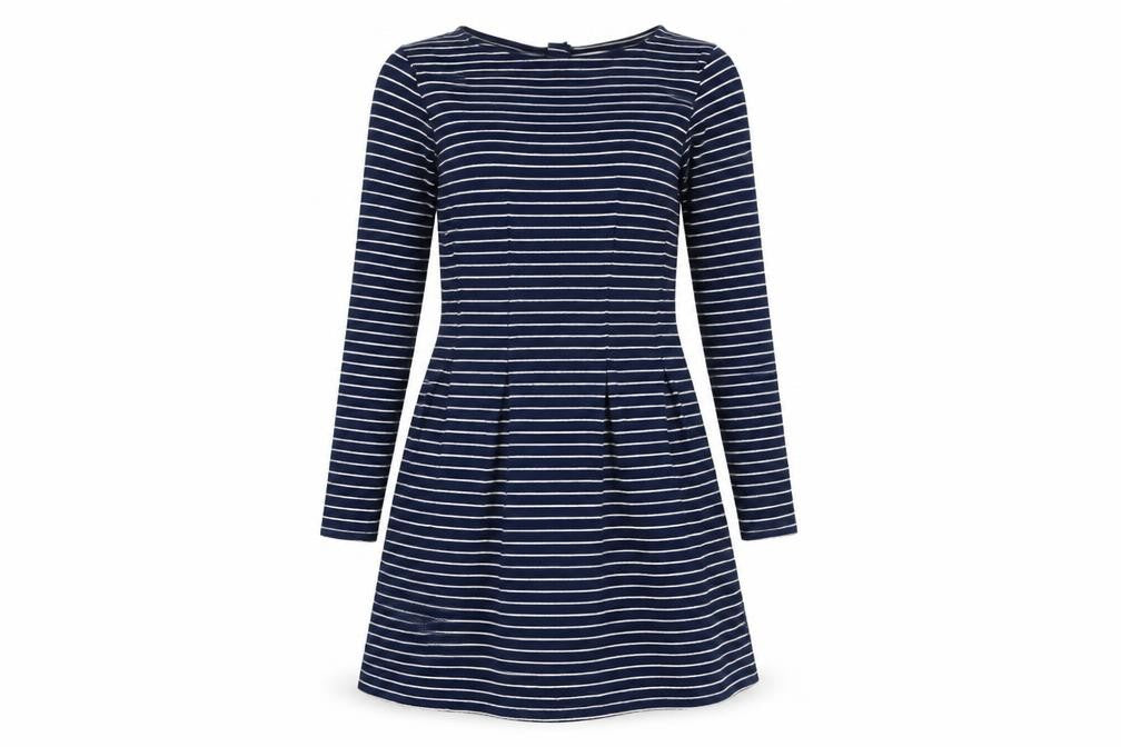 Springfield Womens Blue Striped Viscose A-Line Size S Round Neck Zip