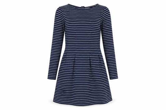 Springfield Womens Blue Striped Viscose A-Line Size S Round Neck Zip