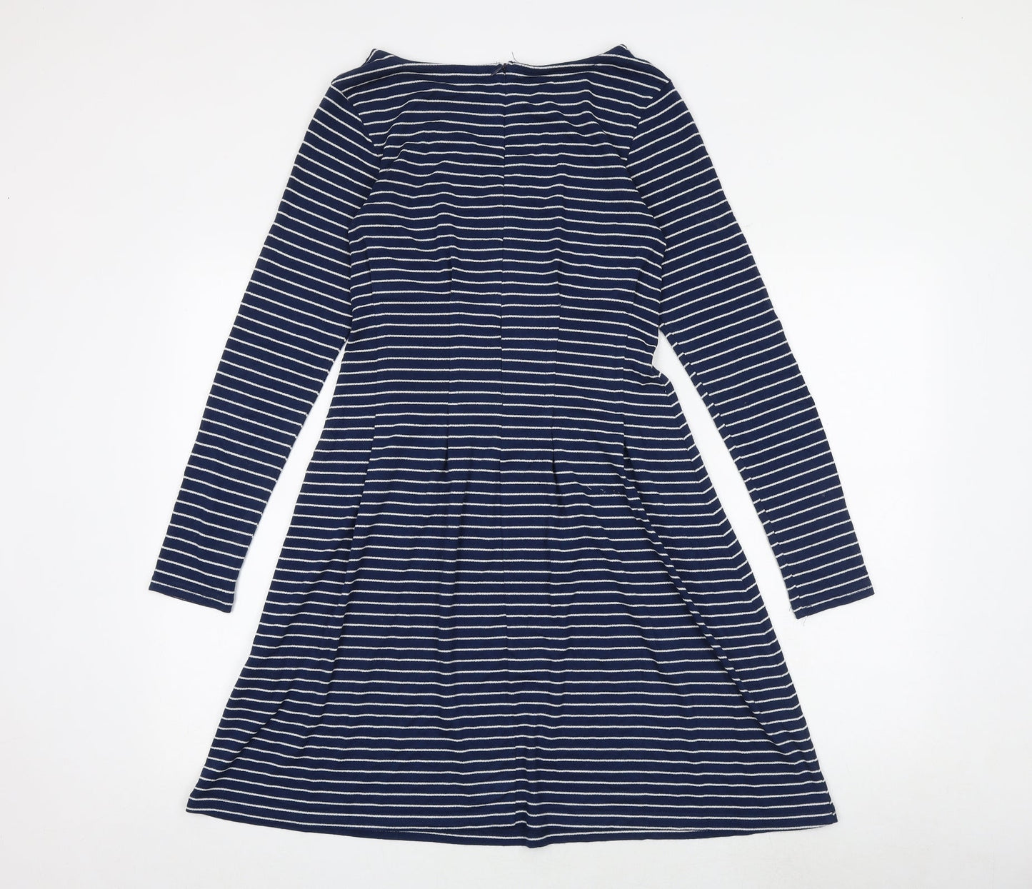 Springfield Womens Blue Striped Viscose A-Line Size S Round Neck Zip