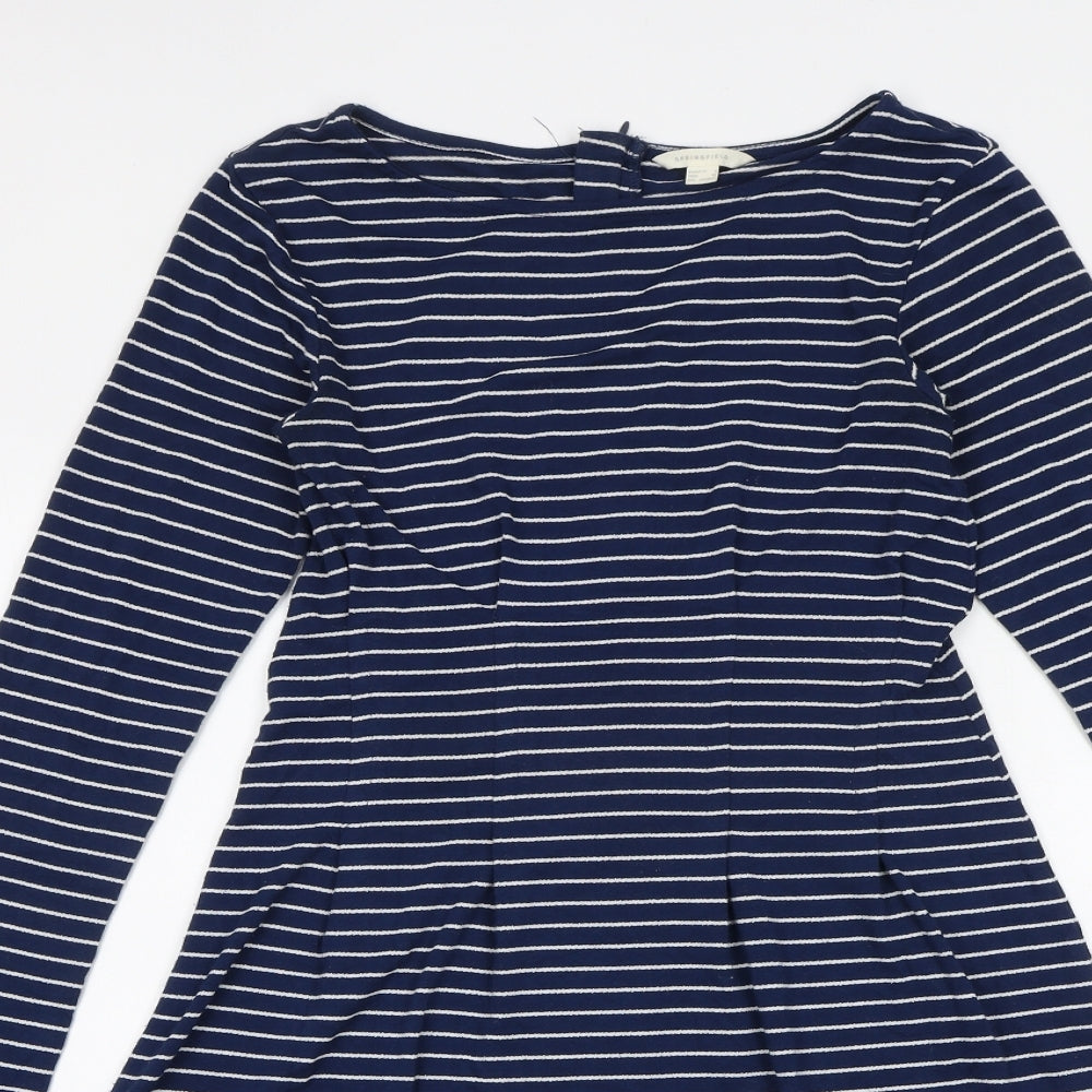 Springfield Womens Blue Striped Viscose A-Line Size S Round Neck Zip