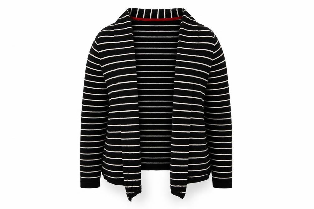 M&Co Womens Black V-Neck Striped Viscose Cardigan Jumper Size 12
