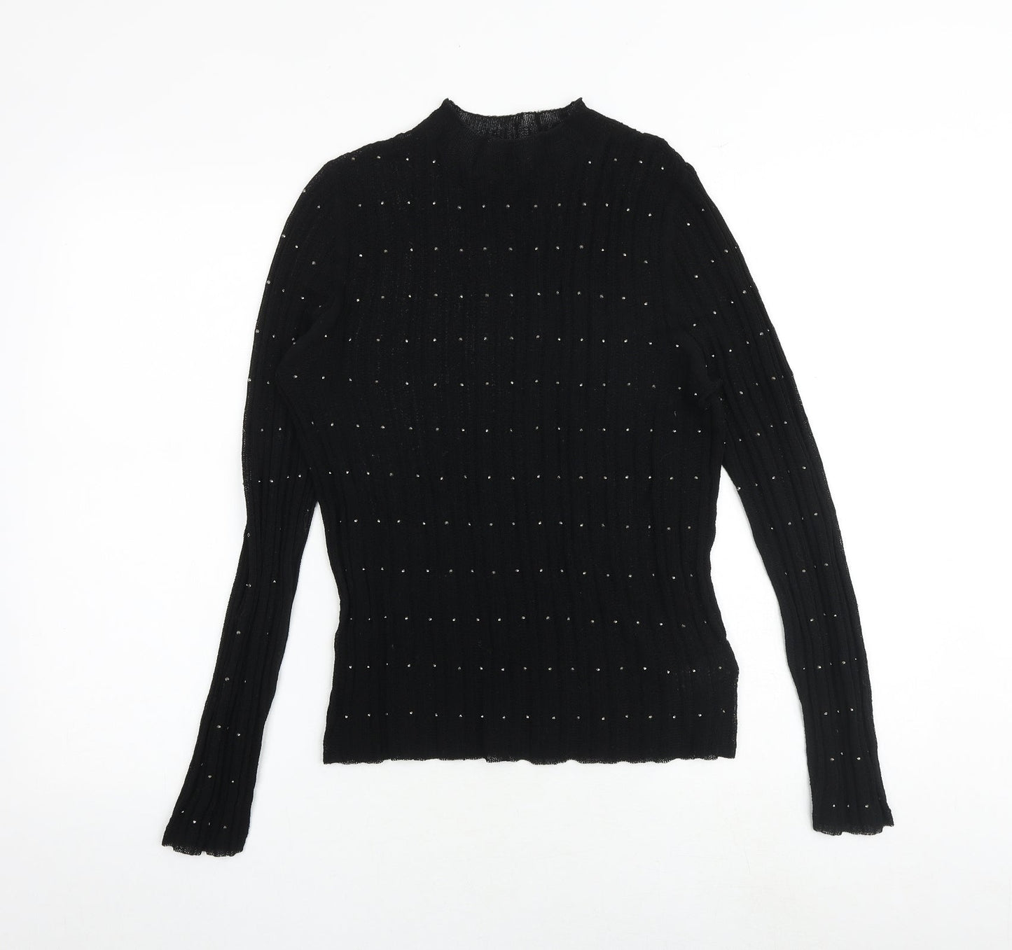 NEXT Womens Black Viscose Basic Blouse Size 12 Mock Neck
