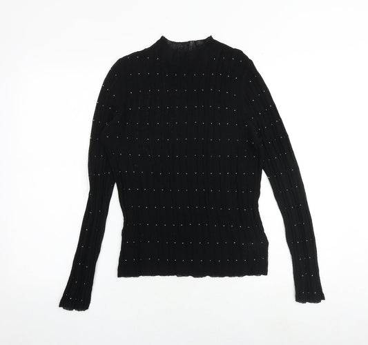 NEXT Womens Black Viscose Basic Blouse Size 12 Mock Neck
