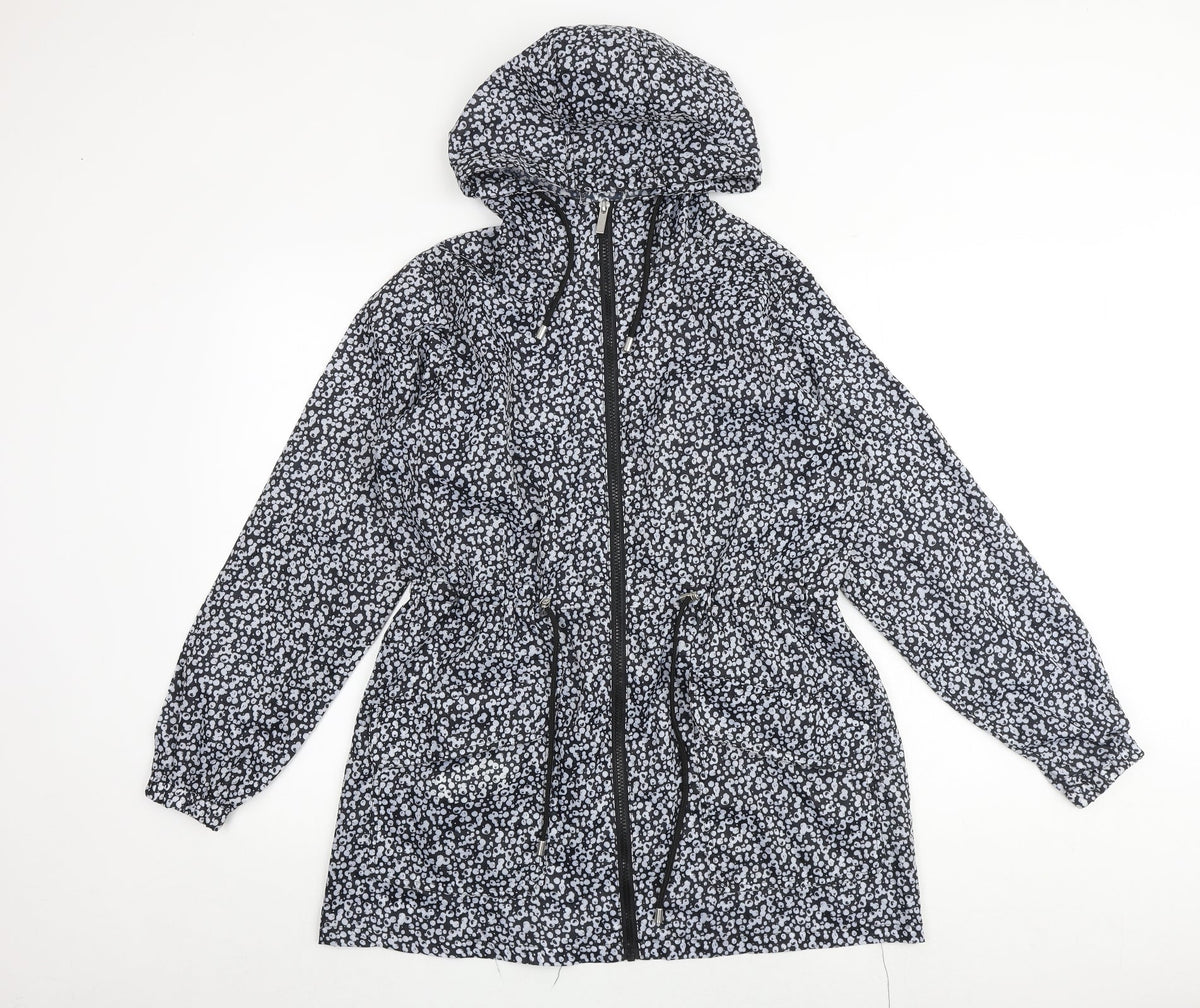 Roman Womens Grey Geometric Rain Coat Coat Size S Zip