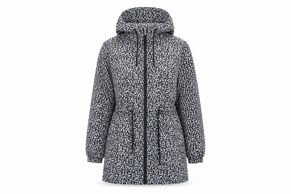 Roman Womens Grey Geometric Rain Coat Coat Size S Zip