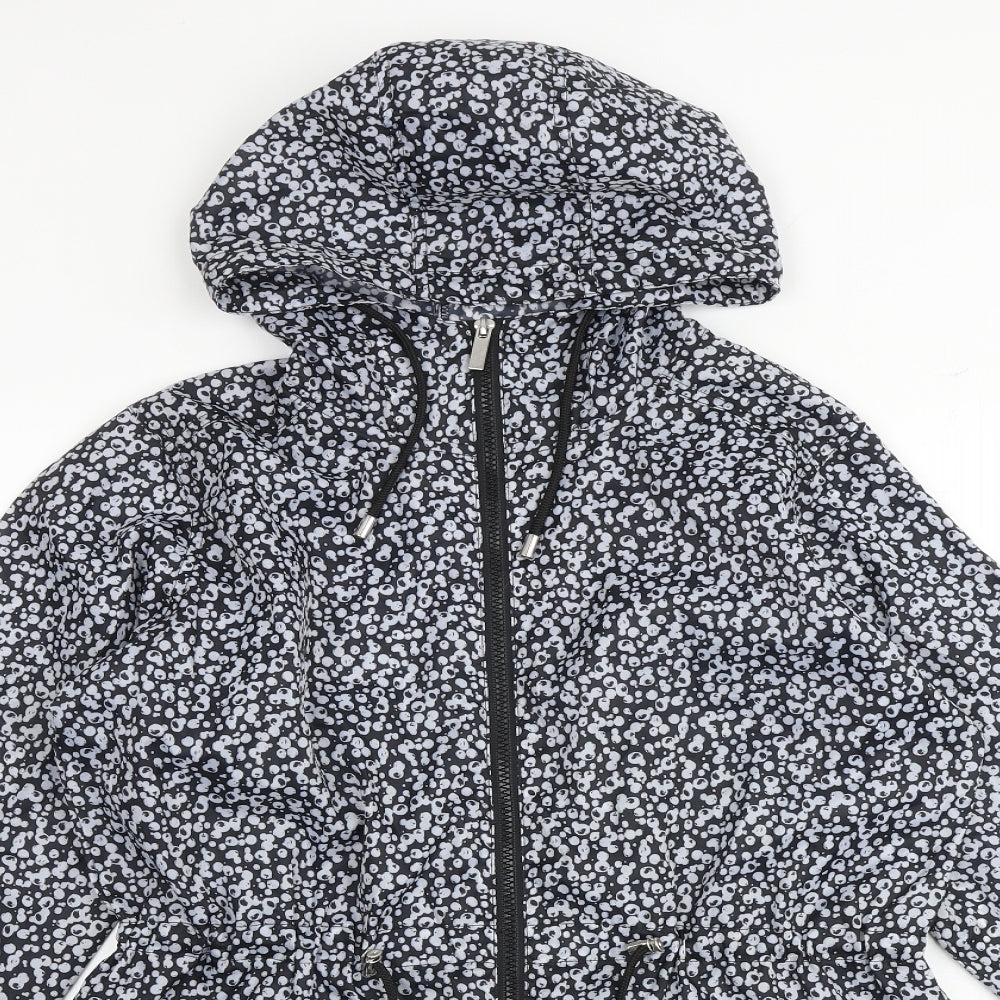 Roman Womens Grey Geometric Rain Coat Coat Size S Zip