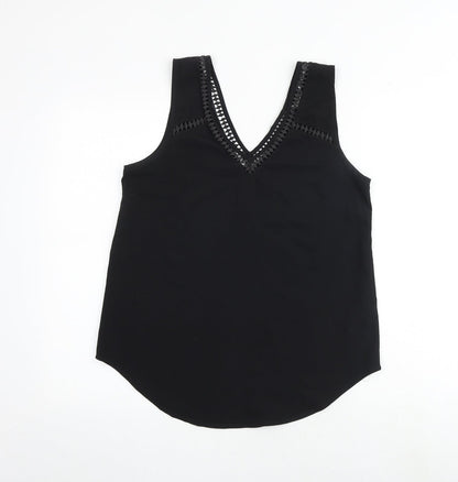 Additional front view of ASOS women’s black polyester basic tank, size UK 10, v-neck