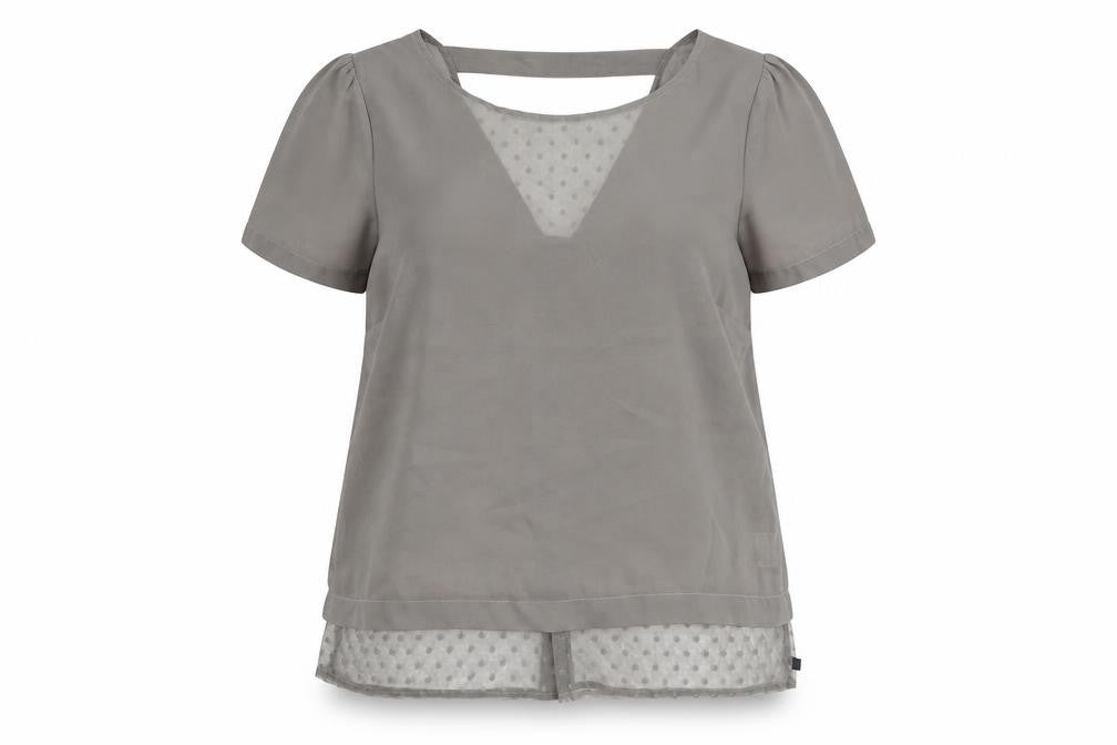 Miss Baron Womens Grey Polyester Basic Blouse Size L V-Neck