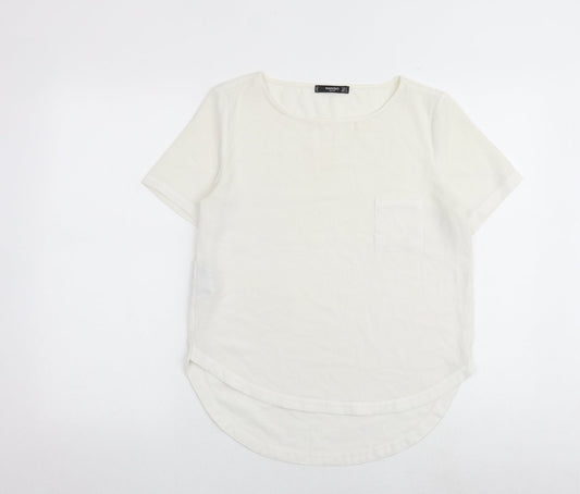 Mango Womens White Polyester Basic Blouse Size S Boat Neck