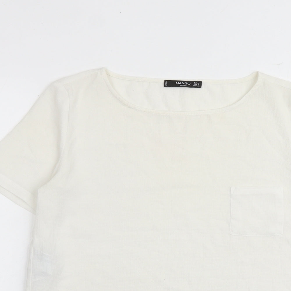 Mango Womens White Polyester Basic Blouse Size S Boat Neck