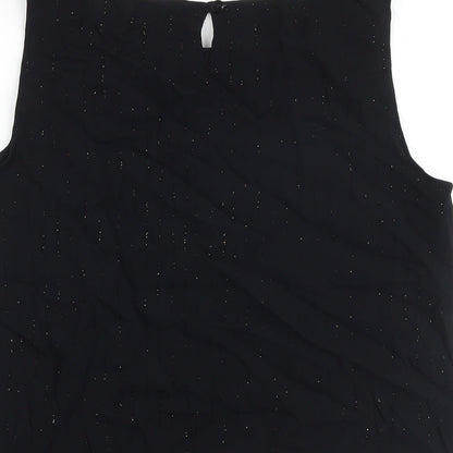 Preloved JFW Womens Black Viscose Basic Blouse Size 16 Boat Neck - Speckled - Label