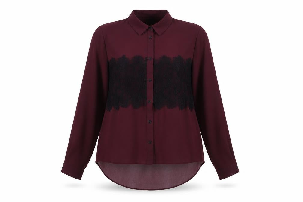 Topshop Womens Purple Polyester Basic Button-Up Size 8 Collared