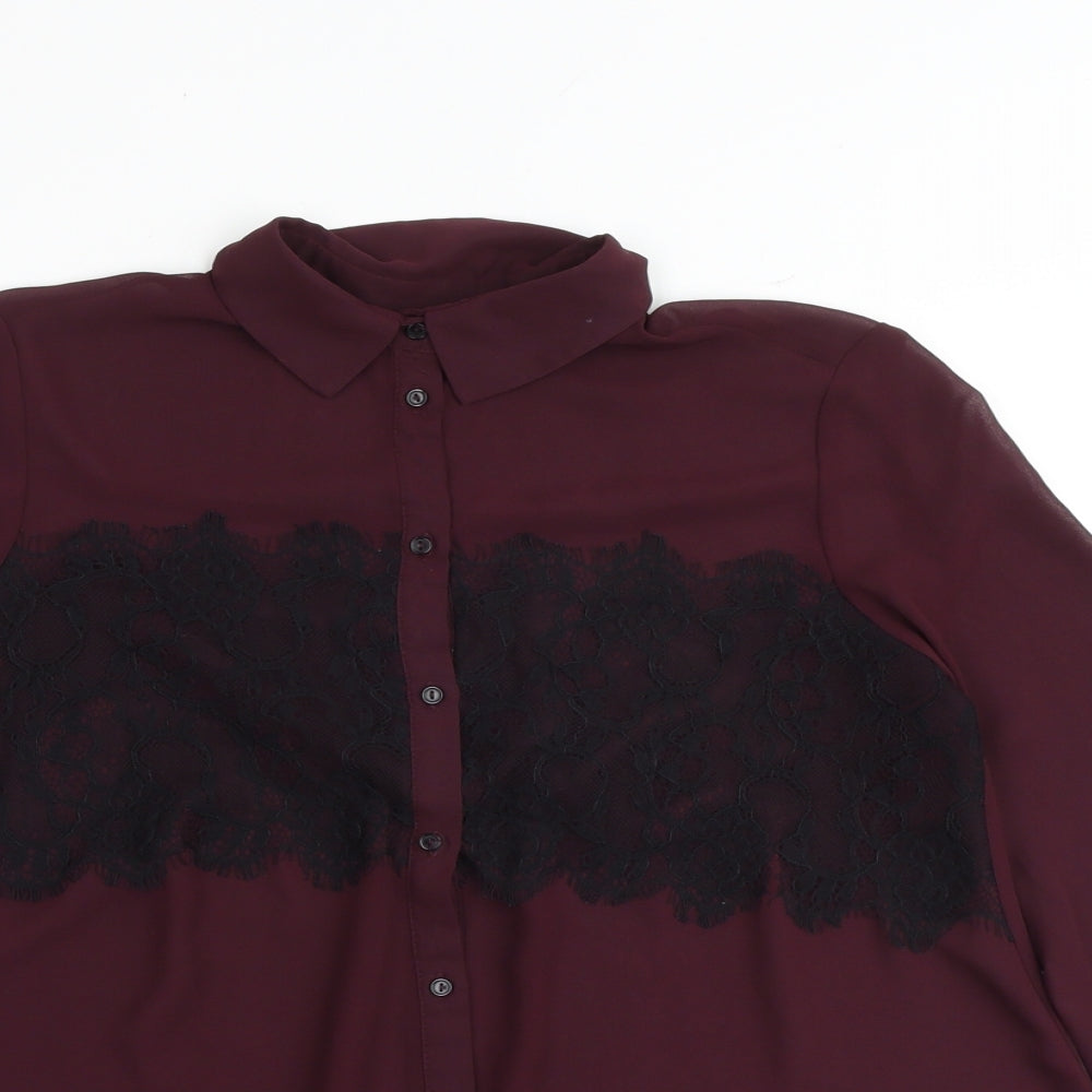 Topshop Womens Purple Polyester Basic Button-Up Size 8 Collared