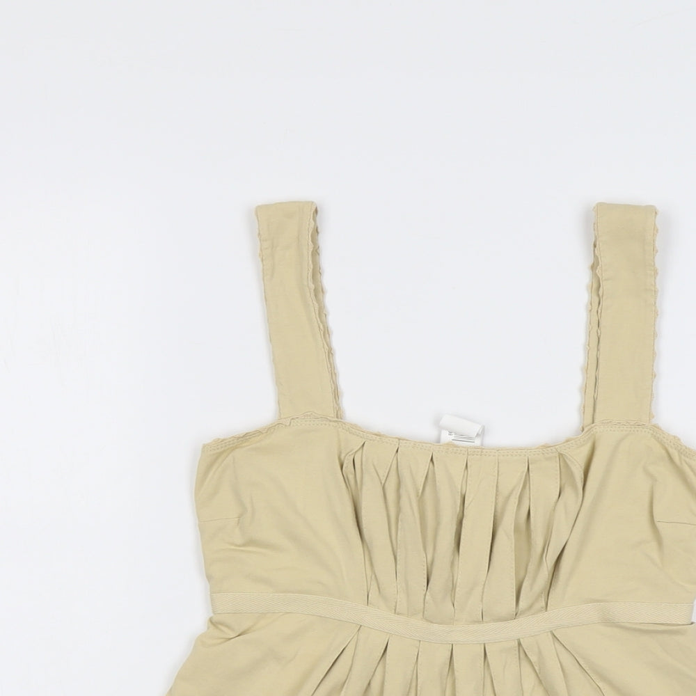 Mango Womens Beige Cotton Basic Tank Size M Square Neck
