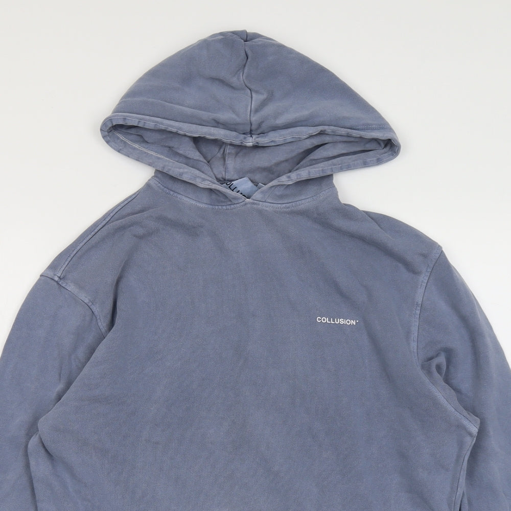 COLLUSION Mens Blue Cotton Pullover Hoodie Size XS
