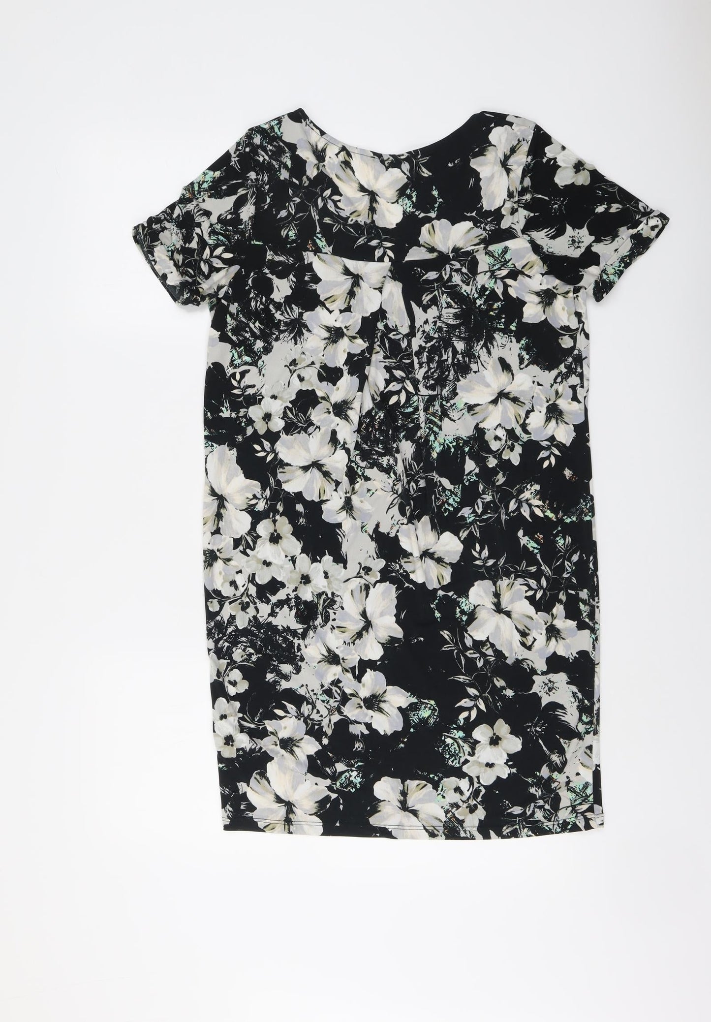 Warehouse Womens Black Floral Polyester A-Line Size 6 V-Neck Pullover
