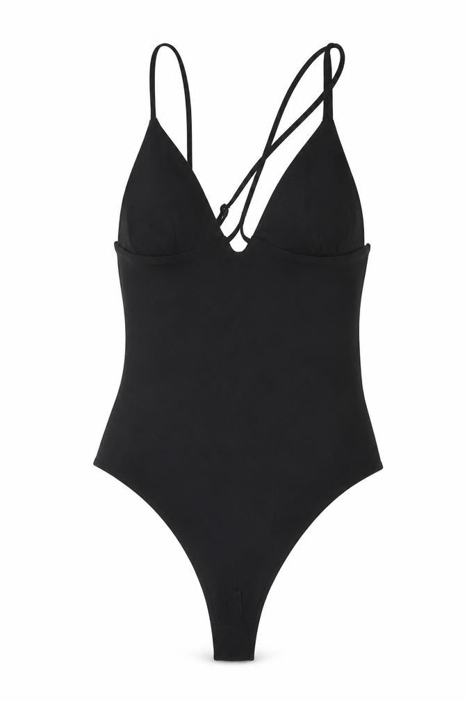 Zara Womens Black Polyester Bodysuit One-Piece Size S Snap